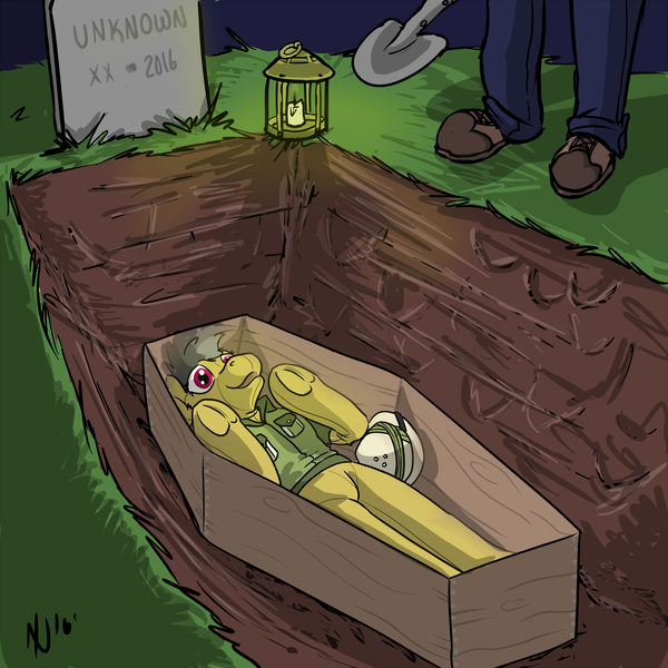 Size: 2500x2500 | Tagged: grimdark, artist:dombrus, derpibooru import, daring do, buried, buried alive, clothes, coffin, duo, fursuit, grave, gravestone, hat, image, lantern, night, png, ponysuit, shovel, story included, x-ray