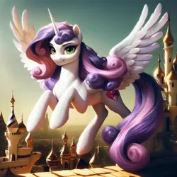 Size: 1024x1024 | Tagged: safe, ai content, derpibooru import, machine learning generated, prompter:maresforever, stable diffusion, sweetie belle, alicorn, pony, alicornified, cute, diasweetes, female, generator:pony diffusion v6 xl, image, long mane, mare, older, older sweetie belle, png, race swap, solo, solo female, sweetiecorn