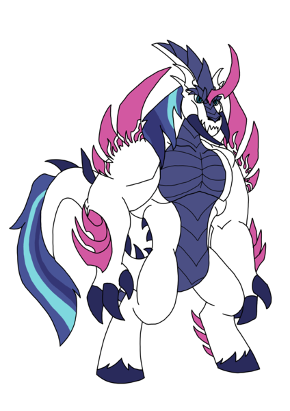 Size: 1000x1414 | Tagged: safe, artist:zetikoopa, derpibooru import, shining armor, alternate color palette, corrupted, image, male, png, rainbow of darkness, species swap