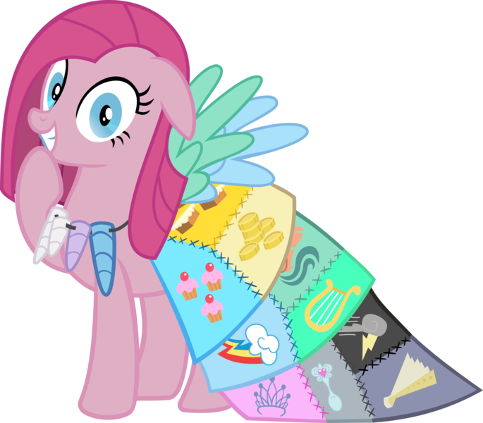 Size: 9573x8390 | Tagged: safe, artist:magister39, artist:retroponybro, derpibooru import, edit, ponerpics import, ponybooru import, pinkie pie, earth pony, pony, fanfic:cupcakes, base used, broken horn, clothes, cutie mark dress, dress, ears, female, floppy ears, grin, horn, horn necklace, image, insanity, jewelry, looking at you, mare, necklace, pinkamena diane pie, png, simple background, smiling, smiling at you, solo, transparent background, vector