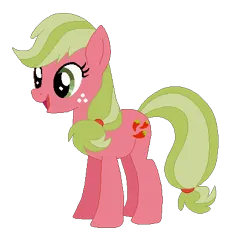 Size: 422x439 | Tagged: safe, artist:selenaede, artist:user15432, derpibooru import, pepperdance, earth pony, pony, base used, freckles, g4, generation leap, green hair, green mane, green tail, image, open mouth, open smile, png, recolor, red coat, simple background, solo, transparent background