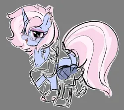 Size: 1000x890 | Tagged: safe, artist:nyansockz, derpibooru import, oc, oc:sweet tooth, unicorn, fallout equestria, ashes town, clothes, colored sketch, doodle, fallout equestria oc, image, looking at you, looking back, looking back at you, png, sketch