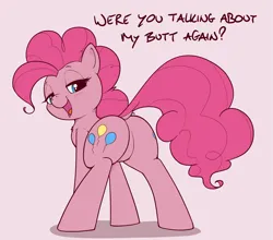 Size: 4021x3545 | Tagged: suggestive, artist:whiskeypanda, derpibooru import, pinkie pie, earth pony, pony, /mlp/, 4chan, balloonbutt, bedroom eyes, blush lines, blushing, butt, cutie mark, dialogue, egg, featureless crotch, female, hatching, image, looking at you, looking back, looking back at you, open mouth, open smile, plot, png, presenting, simple background, smiling, solo