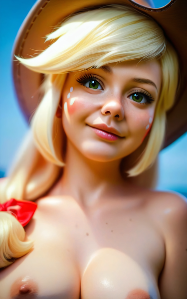 Size: 2560x4096 | Tagged: questionable, ai content, anonymous prompter, derpibooru import, machine learning generated, stable diffusion, applejack, human, areola, breasts, bust, busty applejack, cowboy hat, female, g4, generator:pony diffusion v6 xl, generator:purplesmart.ai, hat, humanized, image, looking at you, nipples, nudity, png, realistic, solo, solo female, stetson, upscaled
