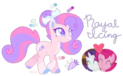 Size: 694x431 | Tagged: safe, artist:shebasoda, derpibooru import, pinkie pie, rarity, oc, oc:royal icing, unofficial characters only, earth pony, pony, unicorn, coat markings, color palette, colored eyelashes, colored hooves, colored pupils, earth pony oc, eyeshadow, facial markings, female, hair bun, heart, image, magical lesbian spawn, makeup, mare, offspring, pale belly, parent:pinkie pie, parent:rarity, parents:raripie, png, purple eyelashes, simple background, snip (coat marking), socks (coat marking), star (coat marking), transparent background, trotting