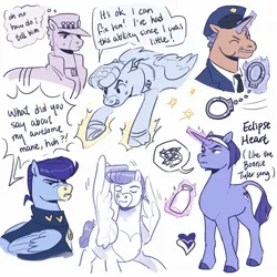 Size: 1818x1818 | Tagged: safe, artist:regularcitrus, derpibooru import, ponified, earth pony, pegasus, pony, unicorn, alternate name, alternate universe, anime, crossover, diamond is unbreakable, image, jojo's bizarre adventure, josuke higashikata, jotaro kujo, jpeg, long description, mlp x jojo, ryohei higashikata, simple background, tomoko higashikata, white background