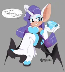 Size: 2400x2637 | Tagged: safe, artist:loharri, derpibooru import, rarity, anthro, bat, unicorn, fusion, horn, image, looking at you, mobian, png, rouge the bat, smiling, solo, sonic the hedgehog (series), sonicified, unicorn horn