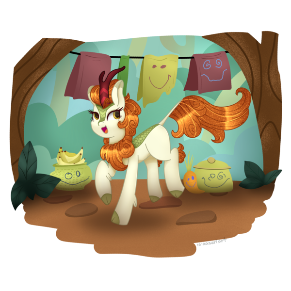 Size: 3000x3000 | Tagged: safe, artist:aasuri-art, derpibooru import, autumn blaze, kirin, sounds of silence, dancing, forest, forest background, g4, glow, glowing eyes, glowing mane, golden eyes, high res, image, light skin, nature, png, solo, tree