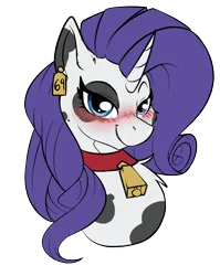 Size: 1240x1555 | Tagged: safe, anonymous artist, edit, rarity, cow, unicorn, /mlp/, 4chan, bell, bell collar, collar, cute, drawthread, ear tag, image, pet play, png, raribetes, raricow, simple background, solo, species swap, transparent background