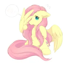 Size: 2205x1857 | Tagged: safe, artist:aleurajan, derpibooru import, fluttershy, pegasus, pony, female, hair over one eye, high res, image, mare, pictogram, png, shy, simple background, sitting, solo, white background