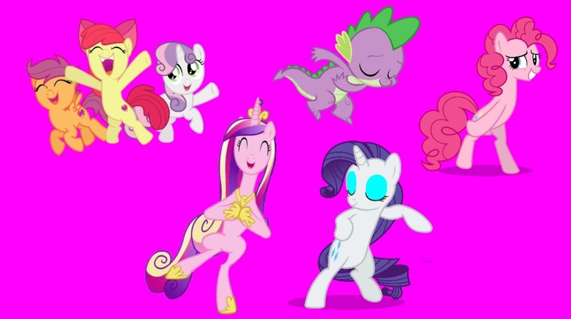 Size: 1080x603 | Tagged: safe, screencap, apple bloom, pinkie pie, princess cadance, rarity, scootaloo, spike, sweetie belle, alicorn, dragon, earth pony, pegasus, pony, unicorn, series:mlp animation's short films, series:party with the cutie mark crusaders, adorabloom, cute, cutealoo, cutedance, cutie mark crusaders, dancing, diasweetes, image, jpeg