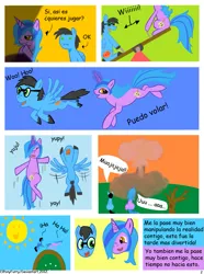Size: 771x1035 | Tagged: safe, artist:elponyfurry, derpibooru import, oc, unofficial characters only, pegasus, pony, unicorn, comic, glasses, image, mushroom cloud, png, seesaw, spanish