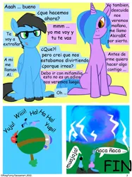 Size: 773x1034 | Tagged: safe, artist:elponyfurry, derpibooru import, oc, unofficial characters only, pegasus, pony, unicorn, comic, glasses, image, png, sitting, spanish