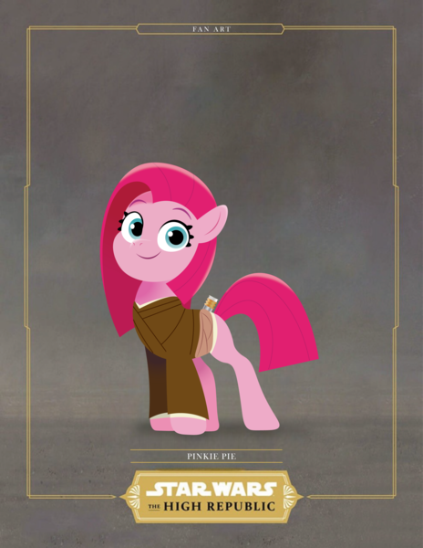 Size: 2552x3300 | Tagged: safe, artist:prixy05, derpibooru import, pinkie pie, earth pony, pony, female, gray background, image, jedi, lightsaber, lineless, mare, png, simple background, solo, star wars, star wars: the high republic, weapon