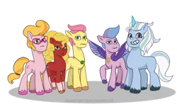 Size: 1024x631 | Tagged: safe, artist:zsnowfilez, derpibooru import, alphabittle (g5), phyllis cloverleaf, posey (g5), queen haven, sprout cloverleaf, g5, achroite bloomforth, female, image, king heaven, male, peony blossom, philip trefoil, png, rule 63, sapling trefoil, simple background, transparent background