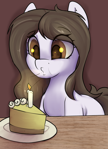 Size: 1999x2759 | Tagged: safe, artist:dumbwoofer, derpibooru import, oc, oc:dumbwoofer, earth pony, pony, birthday, birthday cake, blowing, cake, candle, ear fluff, female, food, image, mare, plate, png, simple background, solo, table
