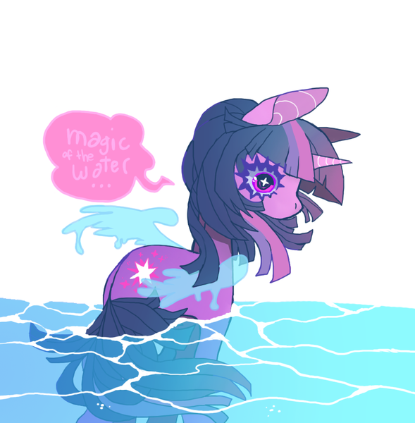 Size: 876x892 | Tagged: safe, artist:cutesykill, derpibooru import, twilight sparkle, pony, unicorn, dialogue, female, g4, image, mare, no mouth, ocean, png, solo, talking, text, unicorn twilight, water, water wings, wingding eyes