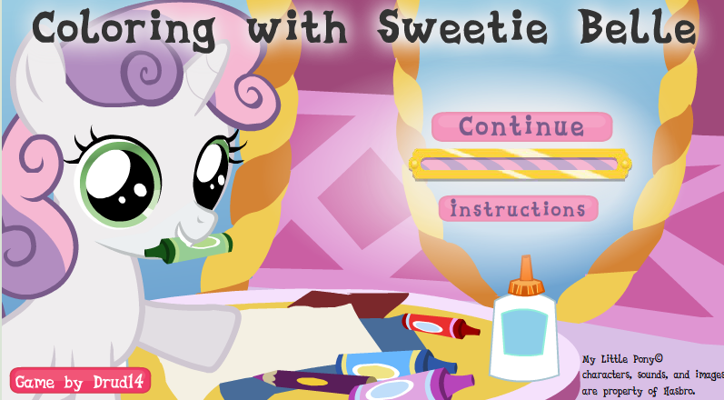 Size: 797x440 | Tagged: safe, artist:drud14, derpibooru import, sweetie belle, pony, unicorn, 2014, brony history, coloring with sweetie belle, downloadable, downloadable content, exploitable meme, explore ponyville, fan game, female, filly, flash, flash game, foal, g4, game, image, link in description, looking at you, meme, nostalgia, png, ponyville, show accurate, solo