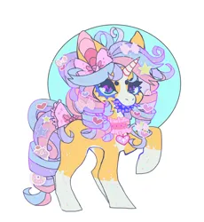 Size: 940x1020 | Tagged: safe, artist:cutesykill, derpibooru import, oc, unofficial characters only, pony, unicorn, blaze (coat marking), bow, choker, coat markings, colored horn, decora, facial markings, fangs, female, hair accessory, hair bow, horn, image, mare, multicolored mane, multicolored tail, pale belly, png, raised hoof, sharp teeth, simple background, socks (coat marking), solo, standing, tail, tail bow, teeth, unicorn oc, white background, wingding eyes