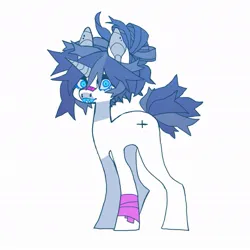 Size: 1021x1021 | Tagged: safe, artist:cutesykill, derpibooru import, oc, unofficial characters only, unicorn, bandage, bandaid, bandaid on nose, cutie mark, ear piercing, earring, fangs, horn, image, jewelry, jpeg, looking at you, multicolored mane, multicolored tail, nose piercing, piercing, septum piercing, short tail, simple background, solo, standing, tail, unicorn oc, white background, wingding eyes