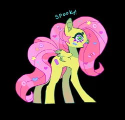 Size: 1064x1016 | Tagged: safe, artist:cutesykill, derpibooru import, fluttershy, pegasus, pony, alternate cutie mark, alternate eye color, bandaid, black background, candy, colored eyebrows, colored muzzle, colored wings, colored wingtips, donut, fangs, female, folded wings, food, g4, hair accessory, heart, image, jpeg, mare, open mouth, sharp teeth, simple background, solo, sparkles, standing, stars, surprised, teeth, wide eyes, wingding eyes, wings