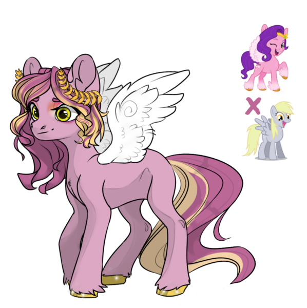 Size: 1134x1137 | Tagged: safe, artist:misty-periwinkle, derpibooru import, oc, pegasus, pony, g5, 2023, female, g4, image, magical lesbian spawn, offspring, parent:derpy hooves, parent:pipp petals, parents:derpipp, png, simple background, smiling, solo, transparent background, wings