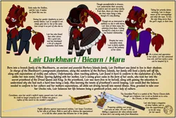 Size: 6000x4000 | Tagged: safe, artist:dice-warwick, derpibooru import, oc, oc:lair darkheart, bicorn, pony, fallout equestria, amulet, bio, clothes, coin, collar, dress, fallout equestria: desperados, fanfic art, female, glasses, gun, handgun, hat, horn, image, jewelry, mare, multiple horns, pistol, png, rapier, reference sheet, religious, solo, suit, sword, tail, tail wrap, veil, weapon
