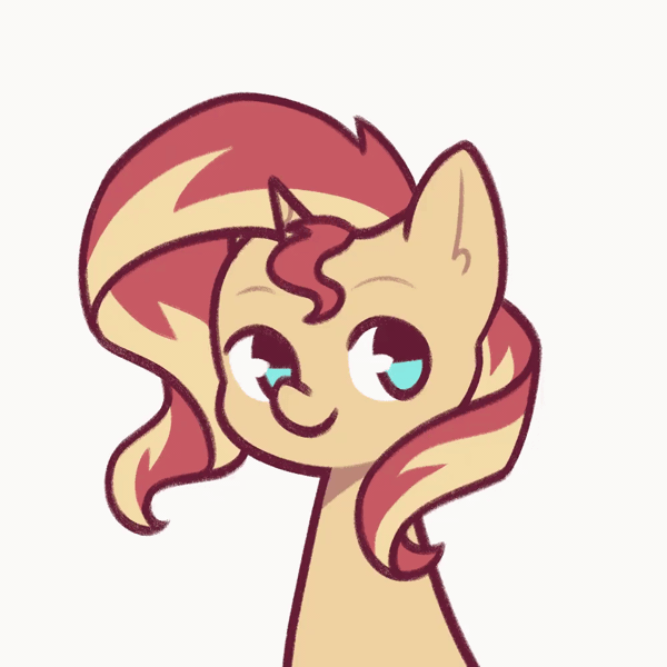 Size: 1000x1000 | Tagged: safe, artist:evelili, derpibooru import, sunset shimmer, pony, unicorn, animated, cute, female, g4, gif, image, looking at you, loop, mare, perfect loop, shimmerbetes, simple background, smiling, solo, sway, white background