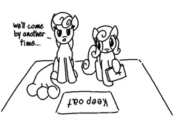 Size: 720x500 | Tagged: safe, artist:purblehoers, derpibooru import, earth pony, pony, black and white, book, dialogue, duo, female, grayscale, image, looking at you, mare, monochrome, ms paint, png, pun, religion, simple background, sitting, standing, white background