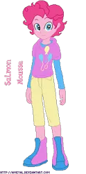 Size: 193x390 | Tagged: safe, artist:ameyal, derpibooru import, pinkie pie, boots, bubble berry, clothes, cutie mark, cutie mark on clothes, hoodie, image, male, pants, png, rule 63, salmon mousse, shirt, shoes, solo, wrong name