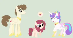 Size: 1076x564 | Tagged: safe, artist:piggybeat, derpibooru import, pound cake, princess flurry heart, oc, oc:sweetheart, alicorn, pegasus, pony, base used, eyes closed, father and child, father and daughter, female, filly, foal, g4, husband and wife, image, male, mare, mother and child, mother and daughter, offspring, older, older flurry heart, older pound cake, parent:pound cake, parent:princess flurry heart, parents:poundflurry, png, pregnant, ship:poundflurry, shipping, simple background, smiling, stallion, straight, trio