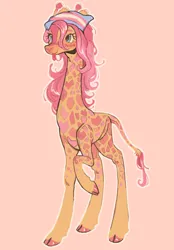 Size: 1158x1668 | Tagged: safe, artist:onionpwder, derpibooru import, fluttershy, giraffe, :p, bandana, image, pink background, png, pride, pride flag, simple background, solo, species swap, tongue out, trans fluttershy, transgender, transgender pride flag