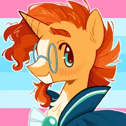 Size: 684x684 | Tagged: safe, artist:onionpwder, derpibooru import, sunburst, pony, unicorn, icon, image, mouthpiece, png, politics, pride, pride flag, solo, transgender, transmasculine, transmasculine pride flag