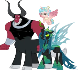Size: 1557x1390 | Tagged: safe, artist:fruft, derpibooru import, edit, vector edit, cozy glow, lord tirek, queen chrysalis, alicorn, centaur, changeling, changeling queen, the ending of the end, alicornified, cozycorn, duo, duo female, evil grin, female, grin, image, legion of doom, male, png, race swap, smiling, solo, solo male, trio, ultimate chrysalis, vector