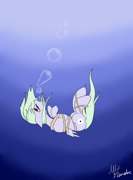 Size: 2000x2700 | Tagged: safe, artist:allieflendor, derpibooru import, oc, unofficial characters only, alicorn, pony, alicorn oc, asphyxiation, bubble, crepuscular rays, drowning, flowing mane, flowing tail, high res, horn, image, jpeg, ocean, solo, sunlight, swimming, tail, tied up, underwater, water, wings