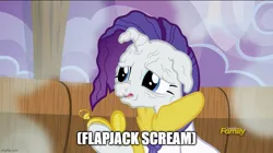 Size: 888x499 | Tagged: safe, derpibooru import, screencap, rarity, applejack's "day" off, caption, descriptive noise, image, image macro, images you can hear, imgflip, jpeg, prunity, pruny, text, the marvelous misadventures of flapjack