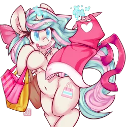 Size: 5000x5000 | Tagged: dead source, safe, artist:bbsartboutique, artist:ruef, oc, oc:mirabelle, pony, unicorn, belly button, bow, clothes, cute, dress, female, hair bow, image, magic, png, shopping, shopping bags, simple background, solo, transparent background