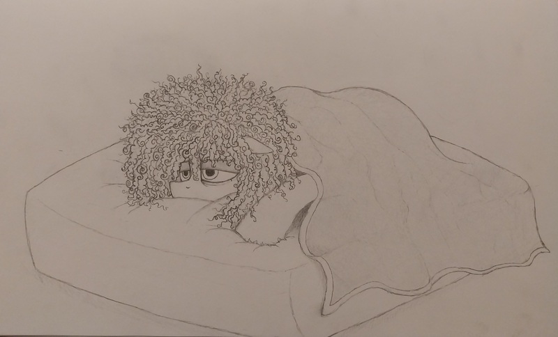 Size: 3843x2325 | Tagged: safe, artist:curly horse, derpibooru import, oc, pegasus, pony, bedsheets, blanket, curly hair, curly mane, floppy ears, fluffy, grayscale, high res, image, jpeg, lazy, male, messy mane, monochrome, pegasus oc, pencil drawing, simple background, sleepy, solo, solo male, stallion, tired, traditional art, white background, wings