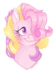 Size: 768x1024 | Tagged: safe, artist:pigeorgien, derpibooru import, fluttershy (g3), earth pony, pony, g3, blushing, bust, ear fluff, female, hair over one eye, image, mare, png, portrait, simple background, smiling, solo, white background