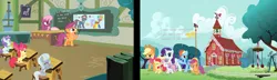 Size: 2600x750 | Tagged: safe, artist:shelikof launch, derpibooru import, apple bloom, applejack, cheerilee, liza doolots, petunia, rainbow dash, rarity, scootaloo, silver spoon, sweetie belle, tootsie flute, earth pony, pegasus, pony, unicorn, anatomically incorrect, biology, cheerilee is not amused, commission, cutie mark, facehoof, image, png, school, show accurate, the cmc's cutie marks, unamused