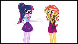 Size: 5476x3080 | Tagged: safe, artist:cartoonmasterv3, derpibooru import, sci-twi, sunset shimmer, twilight sparkle, human, undead, zombie, equestria girls, animated, chocolate, clothes, dress, food, gif, humanized, image, infected, long dress, long skirt, skirt, victorian