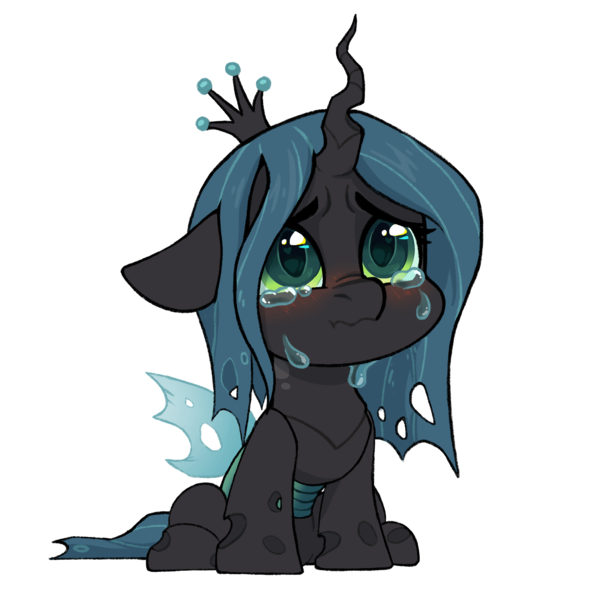 Size: 2000x2000 | Tagged: safe, artist:dorkmark, derpibooru import, queen chrysalis, changeling, changeling queen, chibi, crying, cute, cutealis, female, image, png, sad, sadorable, simple background, sniffing, solo, transparent background