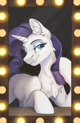 Size: 3000x4600 | Tagged: safe, artist:dorkmark, derpibooru import, rarity, pony, unicorn, bust, image, light, mirror, png, solo