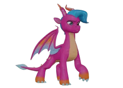 Size: 1920x1374 | Tagged: safe, artist:fynamic, derpibooru import, dragon, g5, my little pony: make your mark, 3d, 3d model, blaize skysong, blender, blender cycles, claws, dragoness, female, horns, image, png, raised claw, simple background, solo, spread wings, tail, transparent background, wings