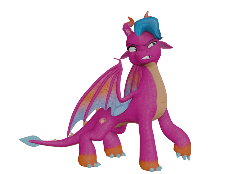 Size: 1920x1374 | Tagged: safe, artist:fynamic, derpibooru import, dragon, g5, my little pony: make your mark, 3d, 3d model, blaize skysong, blender, blender cycles, claws, disgusted, dragoness, female, gritted teeth, horns, image, png, raised claw, simple background, solo, spread wings, tail, teeth, transparent background, wings