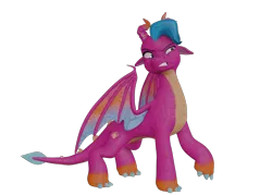 Size: 1920x1374 | Tagged: safe, artist:fynamic, derpibooru import, dragon, g5, my little pony: make your mark, 3d, 3d model, blaize skysong, blender, blender cycles, claws, disgusted, dragoness, female, gritted teeth, horns, image, png, raised claw, simple background, solo, spread wings, tail, teeth, transparent background, wings