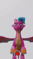 Size: 600x1065 | Tagged: safe, artist:fynamic, derpibooru import, dragon, g5, my little pony: make your mark, 3d, animated, blaize skysong, blender, blender cycles, breaking the fourth wall, camera shot, claws, dragoness, female, gif, horns, image, licking, licking the fourth wall, looking at you, simple background, sneezing, solo, spread wings, tail, tongue out, white background, wings