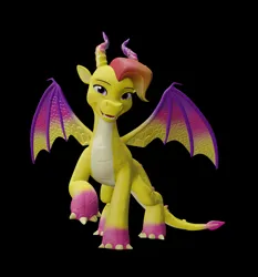 Size: 1186x1271 | Tagged: safe, artist:fynamic, derpibooru import, dragon, g5, my little pony: make your mark, 3d, 3d model, black background, blender, blender cycles, claws, dragoness, female, horns, image, looking at you, luxxe, open mouth, open smile, png, raised claw, simple background, smiling, solo, spread wings, tail, wings