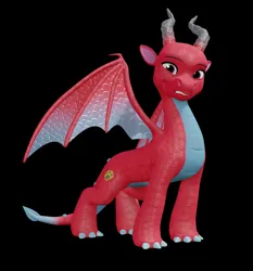 Size: 1186x1271 | Tagged: safe, artist:fynamic, derpibooru import, dragon, g5, my little pony: make your mark, 3d, 3d model, black background, blender, blender cycles, claws, horns, image, lava (g5), looking at you, male, png, raised claw, simple background, smiling, solo, spread wings, tail, wings