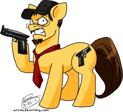 Size: 800x728 | Tagged: dead source, safe, artist:alex-heberling, derpibooru import, ponified, earth pony, pony, glasses, gun, image, male, necktie, nostalgia critic, png, simple background, solo, stallion, tgwtg, transparent background, weapon